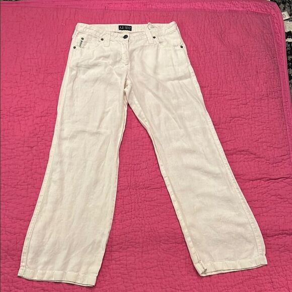 Armani Jeans 100% linen White Wide-Leg Pants, US6 - Picture 1 of 12